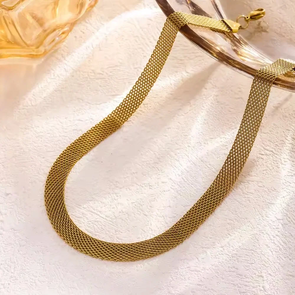 Stainless Steel Anti-allergy Wide Braided Mesh Chain Choker Necklaces - Picture 3 of 4